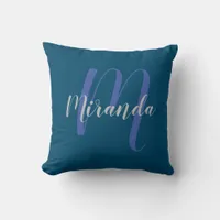 Modern Personalized Monogram and Name Navy Blue Throw Pillow