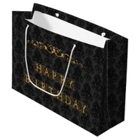 Luxurious, Elegant Black and Gold Happy Birthday Large Gift Bag