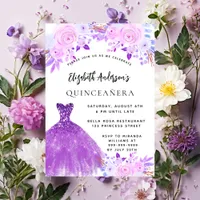 Quinceanera pink purple flowers dress luxury invitation