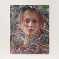 Festive Woman Dressed in Christmas Garland Jigsaw Puzzle