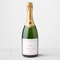 Custom Valentine's Day Party Cute Pink Bow Hearts Sparkling Wine Label