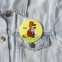 Funny and cute pony with baby - kids birthday  button