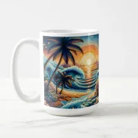 Mosaic Ai Art | Ocean Sunset and Palm Trees Coffee Mug