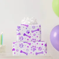 Pink Purple Paw Prints Watercolor Birthday  Wrapping Paper