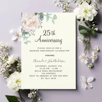 Floral greenery ivory 25th wedding anniversary invitation