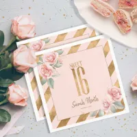 Gold Foil Stripes Floral Blush ID757 Napkins