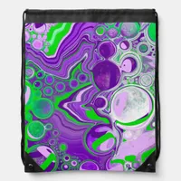 Purple and Lime Green Marble Fluid Art   Drawstring Bag