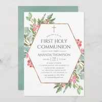 Geometric Greenery Christmas First Holy Communion Invitation