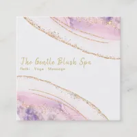 *~* Pink Purple AGATE Crystal Gold Glitter Square Business Card