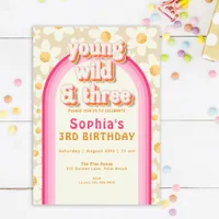 Young Wild and Three Boho Daisy Rainbow Birthday I Invitation