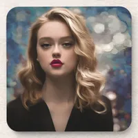 A Beautiful Blonde Woman  Beverage Coaster