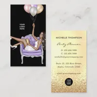 Faux Glitter Balloon Party Planner Business Card