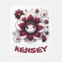 Cute Monogram Burgundy and White Flower on White | Fleece Blanket