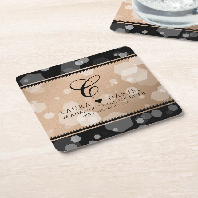 Elegant 28th Linen Wedding Anniversary Celebration Square Paper Coaster