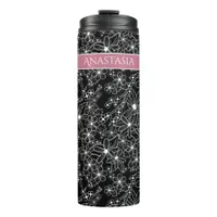 Hand Drawn Floral Black White Pattern & Pink Name Thermal Tumbler