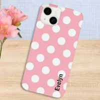 Blush Pink Polka Dots White Dotted Patterned Case-Mate iPhone 14 Case