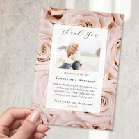 Pink Roses Photo Sympathy Funeral Memorial Thank You Card