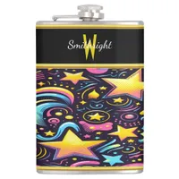 Vibrant Cosmic Patterns Swirl Through a Night Sky Flask