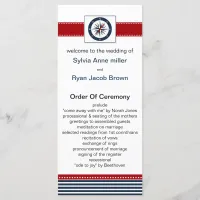 navy stripes, compass, nautical wedding programs