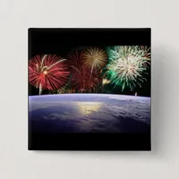 World and Fireworks Pinback Button