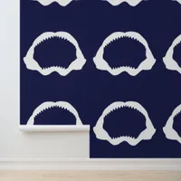 Sharks Teeth and Jaws Navy Blue and White Wallpaper