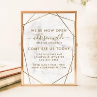 Gold Geometric White Marble Business Opening Poster