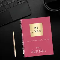 Magenta pink name script business logo notebook