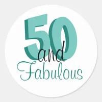 Funky Teal 50 and Fabulous Birthday Classic Round Sticker