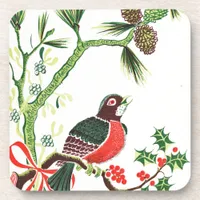 Vintage Christmas Robin Beverage Coaster