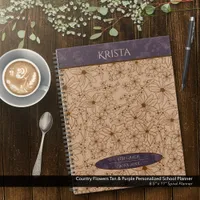 Country Flowers Tan & Purple Personalized School Planner