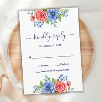 Red White Blue Floral Patriotic Wedding RSVP  Note Card