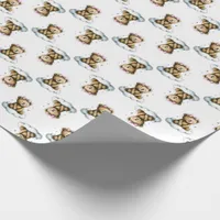 Cute Teddy Bear on Fluffy Cloud Pink Hair Bow Wrapping Paper