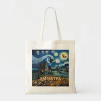 Spooky Night-Halloween Ghostly Skull Haunted House Tote Bag