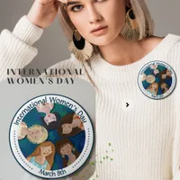 International Women's Day hand drawn in Blue Button