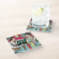 Retro 1950's Couple at Diner Glass Coaster