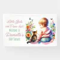 Little Girl and Kitten | Watercolor Baby Shower Banner