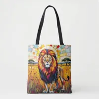 Vibrant Colorful Lion Mosaic Tote Bag