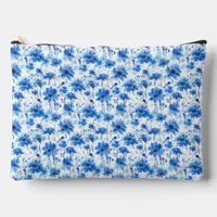 Watercolor Style Cornflower Type Blue Flower Large Accessory Pouch