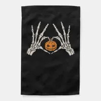 Skeleton Hand Heart And Pumpkin Funny Skull Hallow Garden Flag