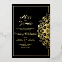Side Mandala Frame Elegant Black Gold Foil Wedding Invitation