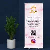 Blush pink marble business logo qr code instagram retractable banner