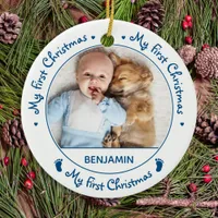 My First Christmas Simple Cute Baby Photo Ceramic Ornament