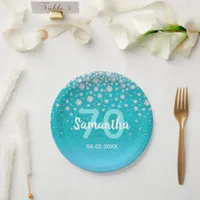 70th birthday teal blue green Diamonds Paper Plates