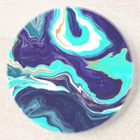  Blue Teal Ocean Swirls Marble Fluid Art   Coaster