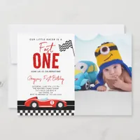 Fast One Race Car Boy Photo 1st Birthday Party Invitation