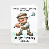 *~* AP94 Funny old Man Golf Swinging Birthday Card