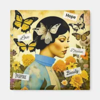 Vintage Lady, Butterflies, Flowers and Inspiring Magnet