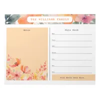 Watercolor Floral Weekly Family Calendar and Notes