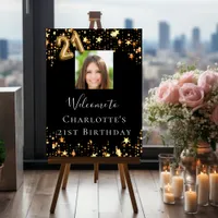 21st birthday black gold stars photo welcome foam board