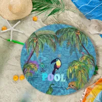 Pool Blue Water, Palms & birds Beach Towel